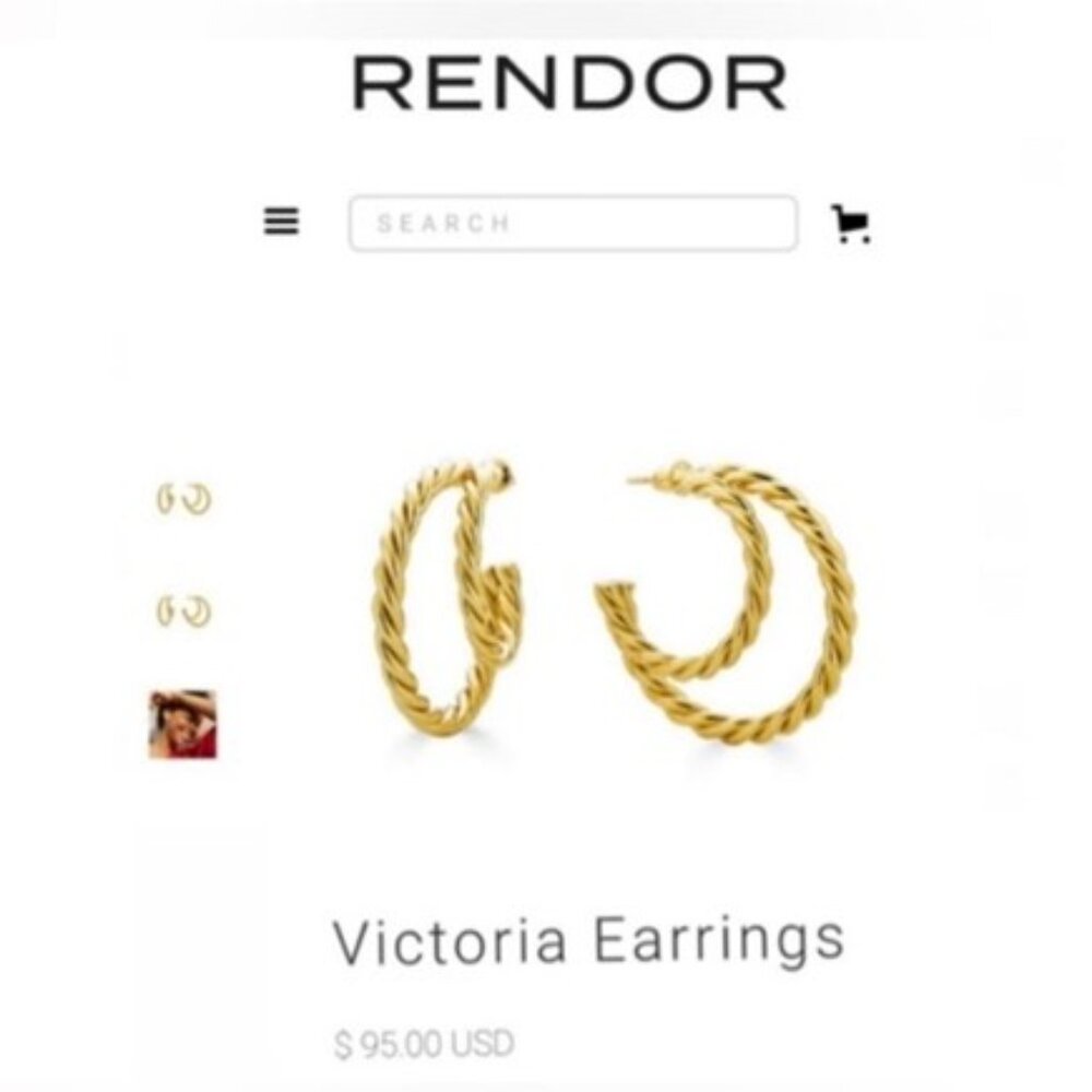 Rachel Zoe x RENDOR Victoria Yellow Gold Earrings w Rendor Pouch NWT - Picture 5 of 6